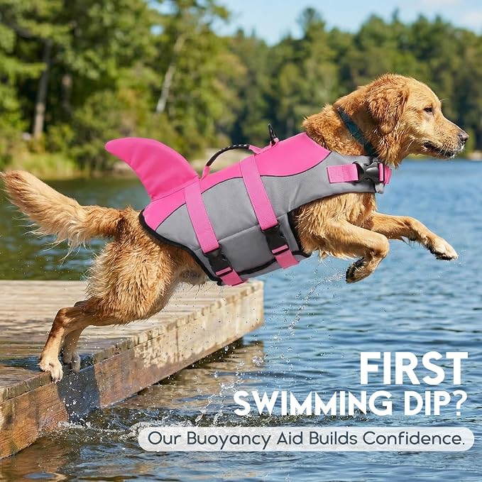 ASENKU Dog Life Jacket - Pet Safety Vest for Swimming & Boating, Shark Life Jacket with Floatation, Dog Lifesavers Swimsuits for Small Medium Large Dogs (Pink, M)