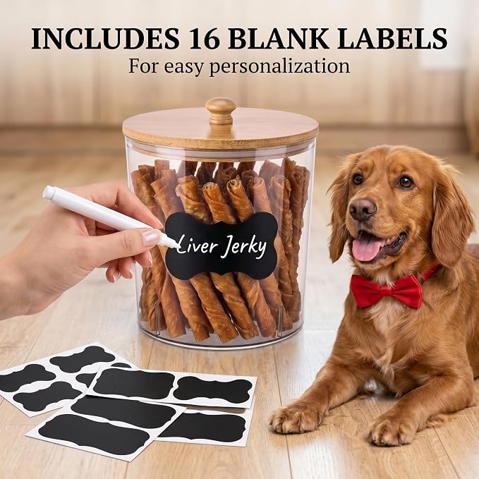 2Pack Pet Food Storage Containers, Airtight Dog Food Storage Container with Wooden Lid,Dog Treat Container for Pet,Bird Seeds,Dog & Cat Treats with a Clamp,Labels,Pen,Scoops for Customizing