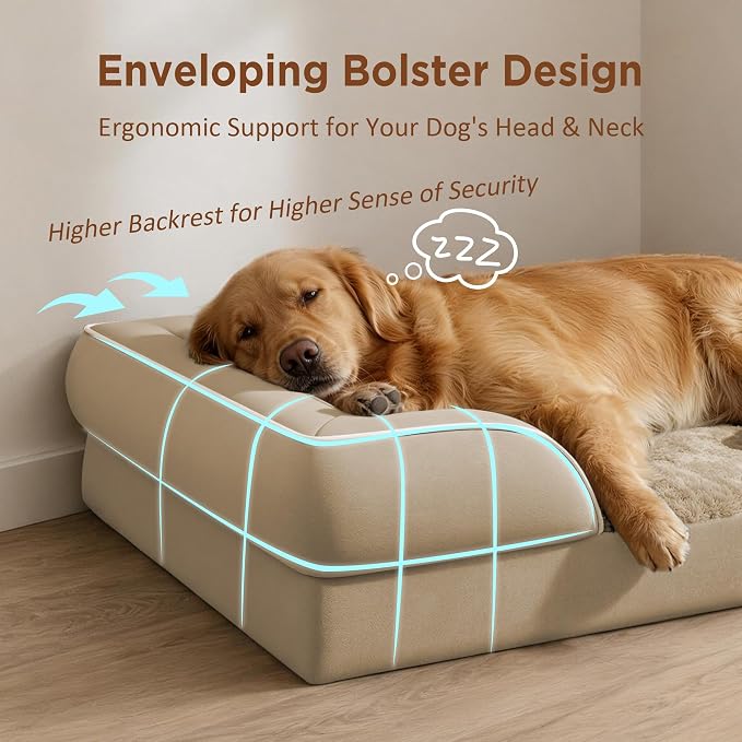 Comfort Expression Orthopedic Dog Beds for Large Sized Dog with Bolster | Waterproof Dog Couch Bed with Washable Cover & Non-Slip Bottom, Supportive Egg Crate Foam Large Pet Bed, 35x22 Inch