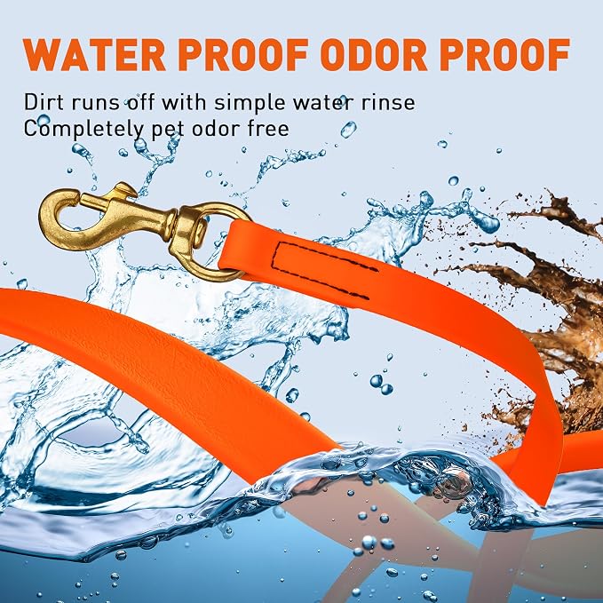 Viper Biothane K9 Working Dog Leash Waterproof Lead for Tracking Training Schutzhund Odor-Proof Long Line with Solid Brass Snap for Puppy Medium and Large Dogs, 20ft Hunter Orange
