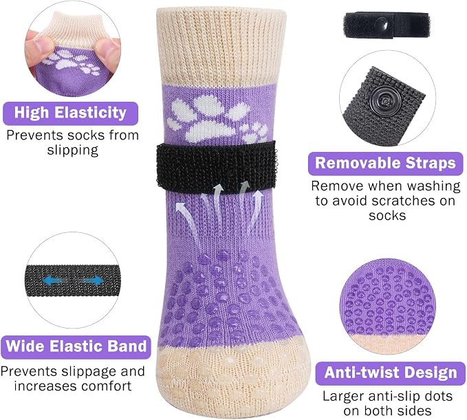 SCENEREAL Anti Slip Dog Sock to Prevent Licking Paws for Hardwood Floors, Boots & Paw Protector Shoes for Hot/Cold Pavement with Grippers, Double Sides Grips for Small Medium Large Senior Dogs