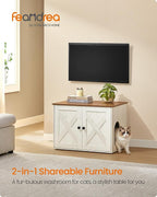 Feandrea Cat Litter Box Enclosure, Litter Box Furniture Hidden, Indoor Cat House, End Table, 27.6 x 19.7 x 19.7 Inches, Rustic White and Honey Brown UPCL022K02
