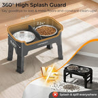 URPOWER Mess Proof Elevated Dog Bowls for Small Dogs with Splash Guard | 4 Height Adjustable Raised Stand with 2 Stainless Steel Food Bowls & Licking Plate for Small, Medium & Large Dogs