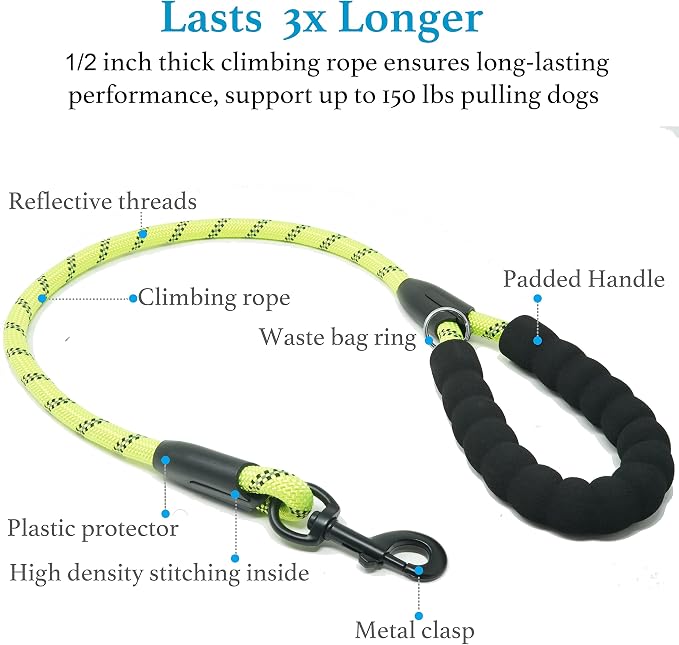 iYoShop Dual Dog Leash - 360° Swivel, No Tangle Walking Leash with Shock Absorbing Bungee for Two Dogs (Large, 25-150 lbs, Green)