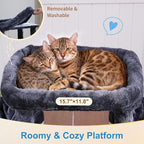 Hey-brother Cat Tree Tower with Large Platform, Spacious Condo, MPJ060G | 35.4 Inches, 2 Cozy Hammocks, Self-Grooming Brush, Sisal Scratching Posts for Big Indoor Adult, Maine Coon, Smoky Gray