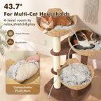 PAWZ Road Modern Cat Tree with Baskets, 44" Cat Tower for Indoor Cats,Brown | 3 rattan baskets (φ15.7") with thick cushions, sturdy base cat tree for large indoor cats, multi-level climbing resting space