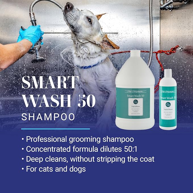 Chris Christensen Smartwash50 Tropical Breeze Ultra Concentrated Dog Shampoo, Makes Up to 50 Bottles, Groom Like a Professional, Delightfully Fragranced, Suitable for All Coats, Made in USA, 16 Oz