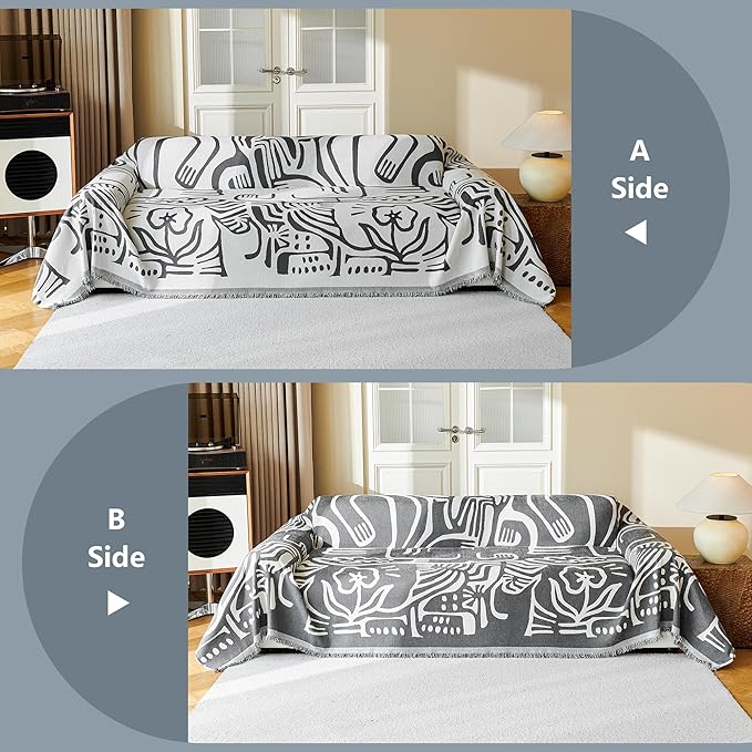 MYSKY HOME Couch Cover for Dogs, Washable Couch Covers, Sofa Covers for Sectional Sofa, Couch Cover 2 Cushion Sofa Dogs Furniture Protector, Chenille Sofa Covers for Pets, 71"x118", Abstract Dark Grey