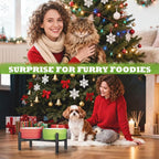 Ceramic Elevated Dog Bowl Set, 6.1''Raised Dog Food and Water Bowl Set with Non-Slip Stainless Steel Stand, Double Raised Dish for Small and Medium Breed, 3.5 Cups / 22 Fl Oz,- Christmas Set