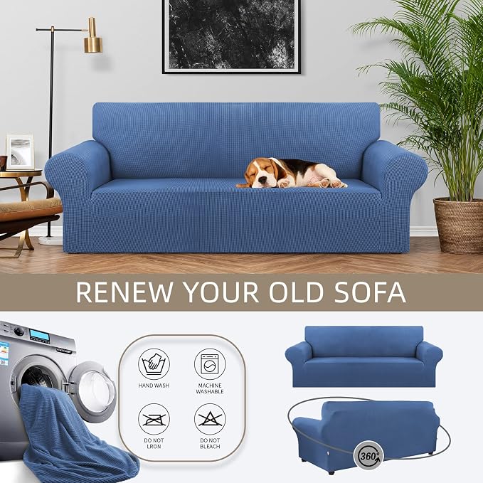 Stretch Couch Covers for Sofa, 3 Cushion Couch Slipcover,Riverside | 1-Piece Washable Sofa Cover Pet Friendly(78"-94") Furniture Protector Soft Jacquard, Elastic Bottom for Dogs & Kids