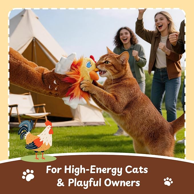 Cat Wrestling Glove, 22 inch Cat Puppet Wrestler with 3 Catnip Pouches & 3 Layer Resistant Protection, Interactive Cat Toy with Removable Bell for Boredom Relief & Mental Stimulation, Chicken