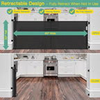 Reinforced 60" Wide Retractable Baby Gates for Dogs, Prevent Crawling Under | Space-Saving Indoor/Outdoor Retractable Gate, Easy One-Hand Operation Safety Lock, Scratch-Resistant Mesh, Easy Install/Black