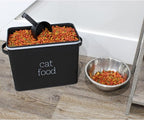 AuldHome Design Farmhouse Cat Food Container (Black) Enamel Look Rustic Cat Food Bin with Scoop