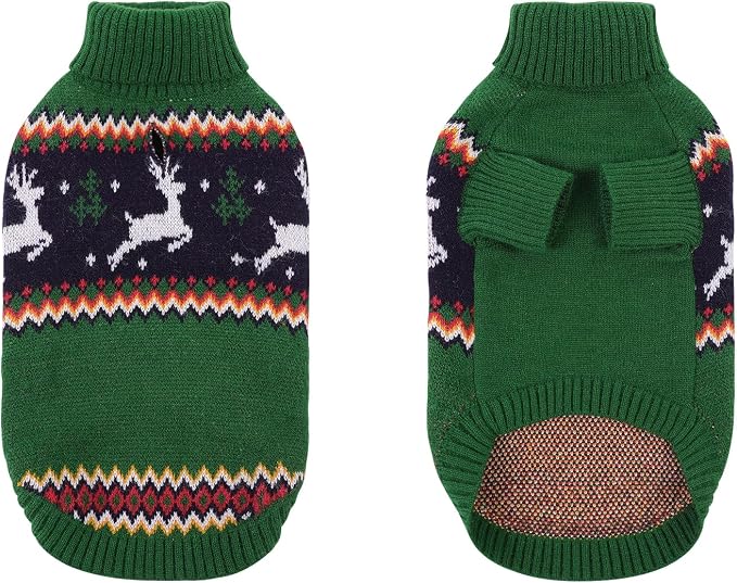 Queenmore Dog Christmas Sweater,Turtleneck Knitted Pullover Xmas Pet Clothes Sweatshirt,Christmas Outfit, Warm Dog Sweaters for Small Dogs Boy Girl,XmasDeer,M