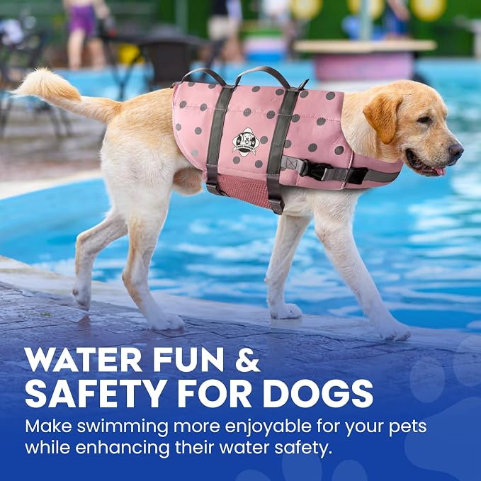 Dog Life Jacket — Premium Swim Vest with SafeChin Anti-Choke Collar | PAWS Aboard Pink | RapidLift Rescue Handle, D-Ring, Reflective Trim | Boating, Kayaking, Pool | X-Large (80–110 lbs)