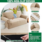 MAXIJIN Stretch Loveseat Couch Cover for 2 Cushion Couch (55"-69" Washable Sofa Slipcovers with Non-Slip Foam & Elastic Strap, Dog Cat Pet Friendly Furniture Protector (Medium, Khaki)