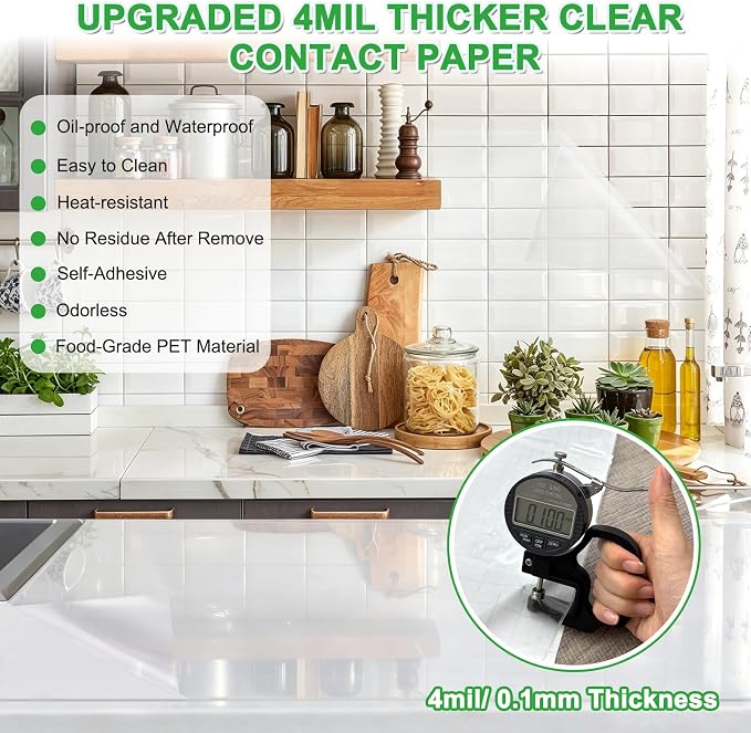 Shackcom Clear Contact Paper Roll Self-Adhesive Kitchen Backsplash Wall Protector 15.7in X 32.8ft - Used as Shelf Drawer Liner, Whiteboard, Wallpaper, Cat Dog Scratch Protector