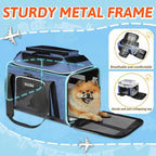 Petskd Top-Expandable Small Pet Carrier 18"x11"x11" Airline Approved | for Delta/American/United Airlines, Lockable Safety Zippers and Anti-Scratch Mesh, Soft-Sided, Pets Under 10 Lbs, Blue