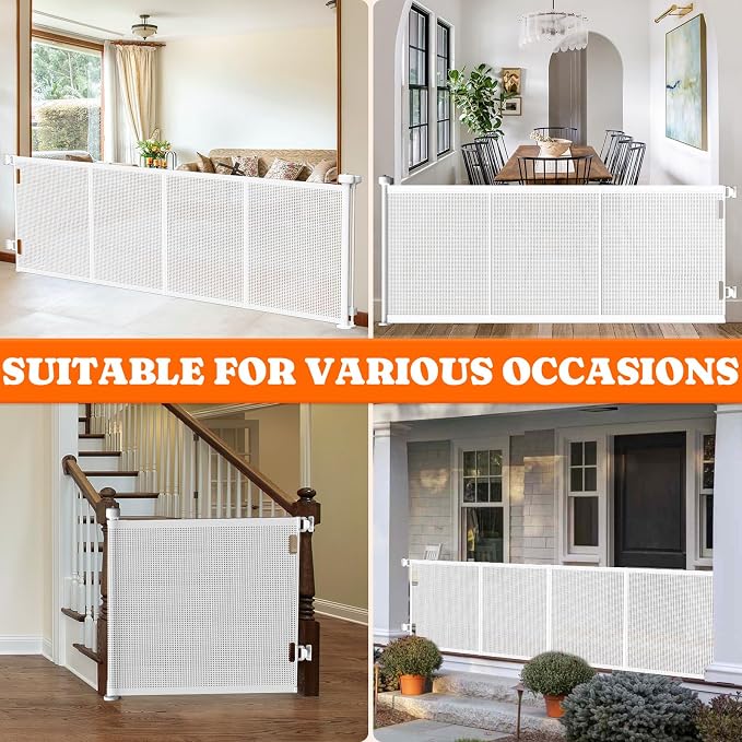 Pawtners Retractable Baby Gates Extra Wide, 41" Tall x 120" Wide, White | Dog Gate Indoor for Stairs, Pet Gate with Support Rods for Doorways Hallways Indoor & Outdoor