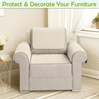 Couch Arm Covers, Sofa Arm Covers, Waterproof Armrest Cover for Sofa, Armchair, Loveseat, Non-Slip Recliner Arm Cover, Headrest Covers, Arm Chair Covers Set of 2 (Beige, 26"×26")