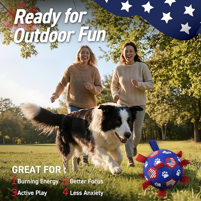 QDAN Dog Toys Soccer Ball with Straps, 8 Inch Dog Balls for Large Dogs | Outdoor Herding Balls for Dogs, Beach Pool Dog Water Toy, Interactive Puppy Soccer Toy with Tabs, Puppy Dog Birthday Gifts