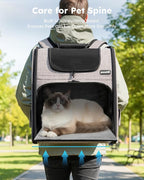 pecute Cat Backpack Expandable, Dog Carrier Backpack Breathable, Large | Durable Oxford Cloth, Lockable Zipper,Use for Pet Under 15 lbs to Travel