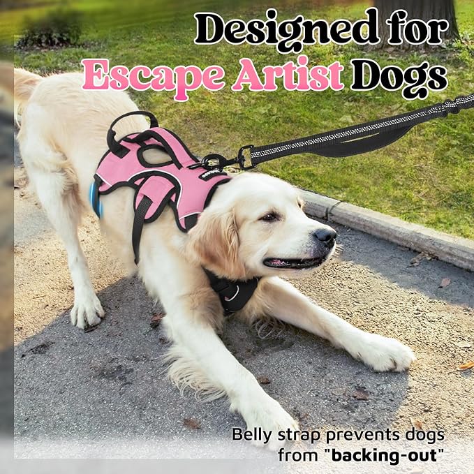 rabbitgoo Escape Proof Dog Harness for Medium, No Pull with Lift Handle | No Escape, Full Soft Padded, Reflective Adjustable Vest, Leash Clip for Walking Hiking Training, Pink, Medium