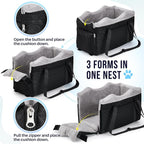 SlowTon Console Dog Car Seat - Portable Center Dog Car Seat for Small Dogs up to 9 lbs, Washable Pet Carseat with Soft Cushion Safe Protection Hooks & Storage Pocket, Black