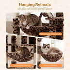 Heybly Cat Tree, 71-Inch-Tall Tower for Indoor Cats with 2 Perches HCT034BW | Large Cat Furniture with 2 Big Condos, 2 Hammocks, Basket, Scratching Pad, Multi-Level Cat Condo, Leopard Print