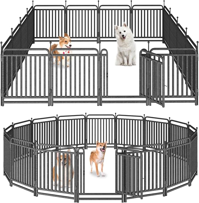 Thickened Dog Playpen Foldable Metal Yard Fence32/43inch Compact Portable Animal Barrier Fence for Indoor Outdoor (16 Panels, 32 inch)