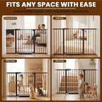 Mumeasy 29.7-57" Extra Wide Baby Gate, Auto Close Large Dog Gate for Doorways, No Drilling Pressure Mounted Pet Safety Gate for Stairs, Easy Walk Through Child Gate for Hallways, House, Indoor, Brown