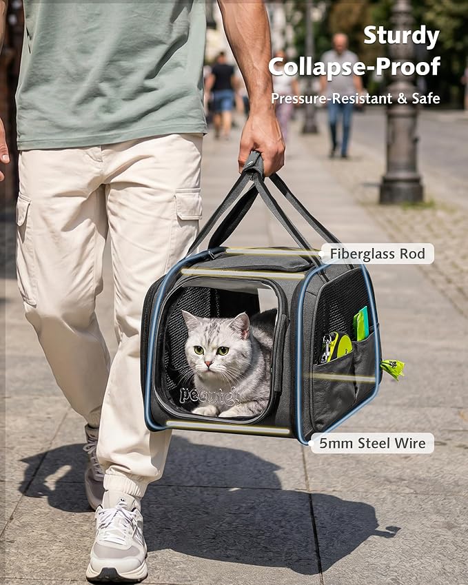 Pecute Cat Carrier with Bubble Window & Sunshade for Dogs Cats, Gray M | Dual bubble windows & top sunshade, 70% more airflow mesh, Impact-resistant stable frame, Locking zippers, Fits up to 11 lbs