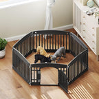 DUMOS Dog Playpen 6 Panels 24" Plastic Exercise Indoor Pen with Door Small Puppy, Medium Dogs Animal Pet Fence for Outdoor, Garden, Yard, RV Camping, Black