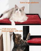 FourFurPets 43.7" Modern Cat Tree, Cat Tower for Large Cats, Wood Cat Tree | Maine Coon Cat Tree, Cat Tower with Scratching Post, Large Perch and Removable Pads, Black&Red