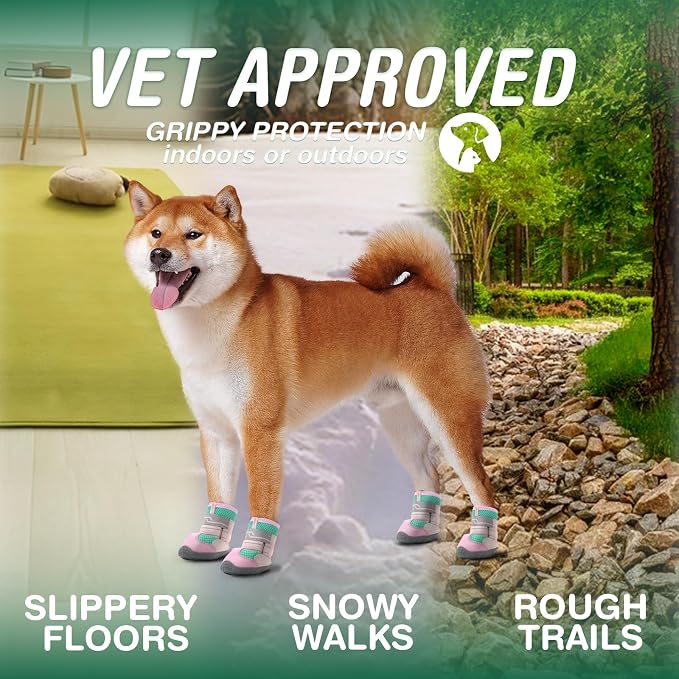 Dog Shoes for Large Dogs, Anti-Slip Dog Boots for Winter Snow, Hot Pavement, Dog Booties & Paw Protectors Pink Size 6