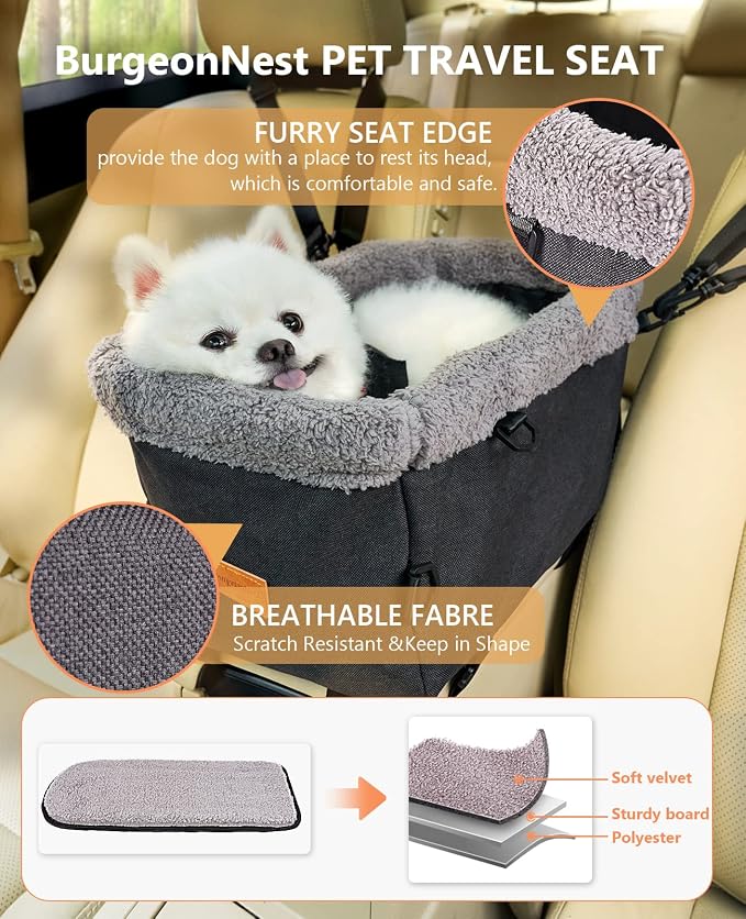 BurgeonNest Center Console Dog Car Seat for Small Dogs up to 11 lbs (Large)