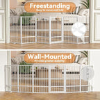 SNUOWU Full Metal Freestanding Dog Gate with Door, 36''Height Foldable Pet Dog Fence for Indoor & Outdoor, 6 Panels Extra Wide Free Standing TallDog Gates for Doorways,House,Stairs,Porch,Deck,Yard