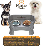 Neater Feeder Deluxe Mess-Proof Elevated Dog Bowls for Small Dogs (Up to 19 lbs), 2 Height Adjustable (6” & 7.5”) No-Spill Raised Dog Bowl Stand, Stainless Steel Food Bowl Set, Made in USA, Gunmetal