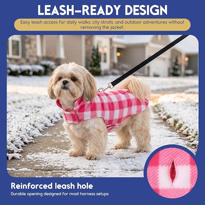 ASENKU Reversible Dog Winter Coat, Dog Jacket for Small Medium Large Dogs | Windproof Plaid Fleece Lining for Cold Weather, Water-resistant Outer Shell, Puppy Puffer Vest with Leash Hole, Pink 3XL