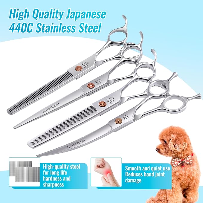 Dog Grooming Scissors: 5 in 1 Pet Shears Set Made Of Japanese 440c Advanced Stainless Steel Professional Grooming Scissors for Dogs Cats and Other Pets