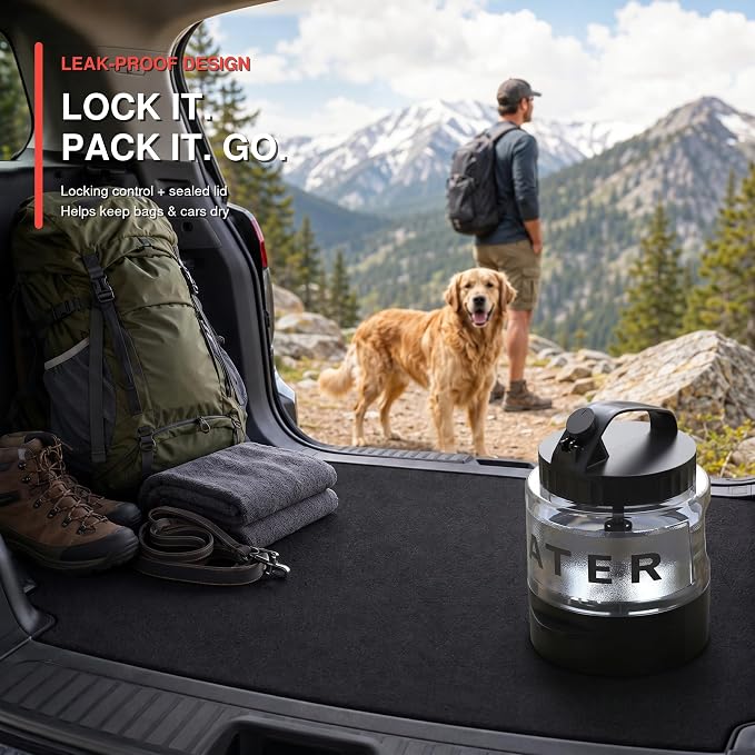 Portable Dog Water Bottle with Travel Bowl, 56 oz/1.6 L, Black | 2-in-1 portable dog water bottle with pull-out bowl; BPA-free plastic, silicone seal, wide mouth and grip for hikes or travel