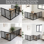 Dog Gate Indoor, Freestanding Dog Fence for The House, Doorways, Hallways,or Stairs,Pet Gate Foldable Wooden,Expandable 32" Height 6 Panels,Black