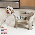Neater Feeder Deluxe Mess-Proof Elevated Dog Bowls for Medium Dogs (19–40 lbs), 2 Height Adjustable (10” & 12.5”) No-Spill Raised Dog Bowl Stand, Stainless Steel Food Bowl Set, Made in USA, Cappuccino