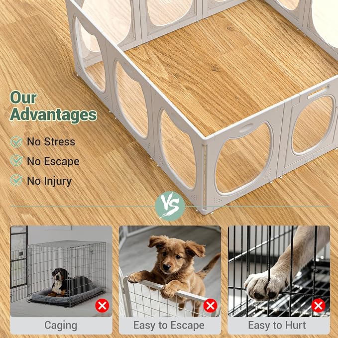 Clear Acrylic Dog Playpen with Door, 12 Panels Large Transparent Pet Fence Indoor with Dog Head Shape, 23.6" Expandable Puppy Playpen with Suction Cups, Easy Assemble for Medium/Small Dogs & Pets