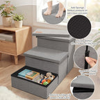 Zerbuger Dog Stairs with Storage, Grey 3 Steps Dog Ramp no Condo for Bed | 18" H Wider Dog Steps for High Beds Couch, Folding Storage Pet Stairs Gift for Climbing Small/Medium/Large Old Dogs Cats