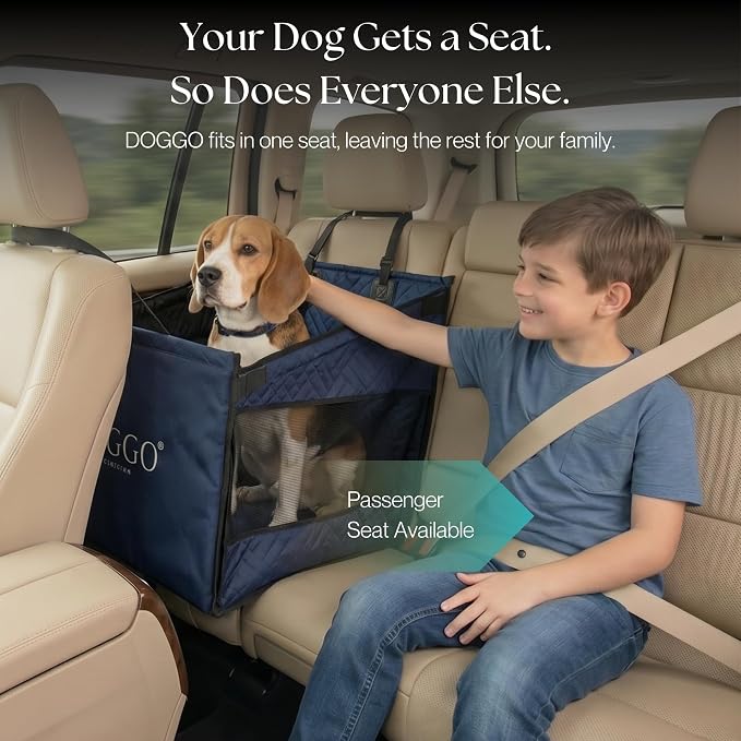 Dog Car Seat for Small & Medium Dogs up to 35 lbs – Hard Bottom Booster with Safety Tether, Non-Slip Waterproof Oxford Fabric, Storage Pockets, Fits Cars, SUVs & Trucks (Blue, Up to 35 lbs)