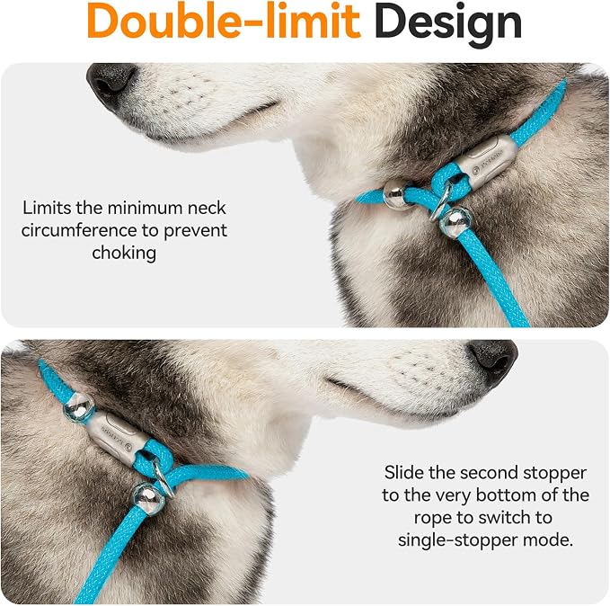 Dog Slip Leash with Double Padded Handles, Dog Training Lead to Stop Pulling,No-Pull Slip Leash and Collar Combo, Anti-Tangle,Traffic Control,Heavy Duty&Durable