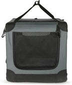 Amazon Basics Portable Folding Soft Dog Crate, 4-Doors, Collapsible Travel Kennel for Cat, Dog, and Small Animals, Quick Setup, Small 26" x 18" x 18", Grey