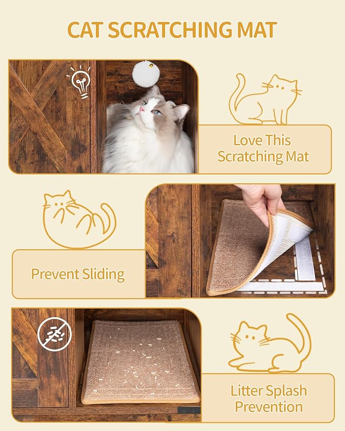 Hzuaneri Cat Litter Box Enclosure, Hidden Litter Box Cabinet Furniture | Indoor Cat House with Bell, Farmhouse Style, 31.5 x 19.7 x 20.9 Inches, for Hallway, Bedroom, Rustic and Black CB85201X