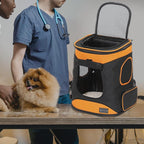 Petsfit Dog and Cat Backpack Carrier, Padded Waist Support, Up to 18 lb | 13.5 x 12.5 x 17.5 in; reinforced frame, 600D Oxford, 4 mesh panels, lockable zippers, safety tether and washable mat.